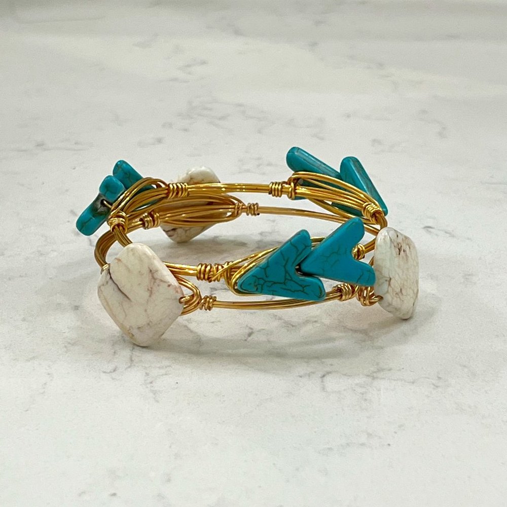 Wired Bangles with Blue and White Stones